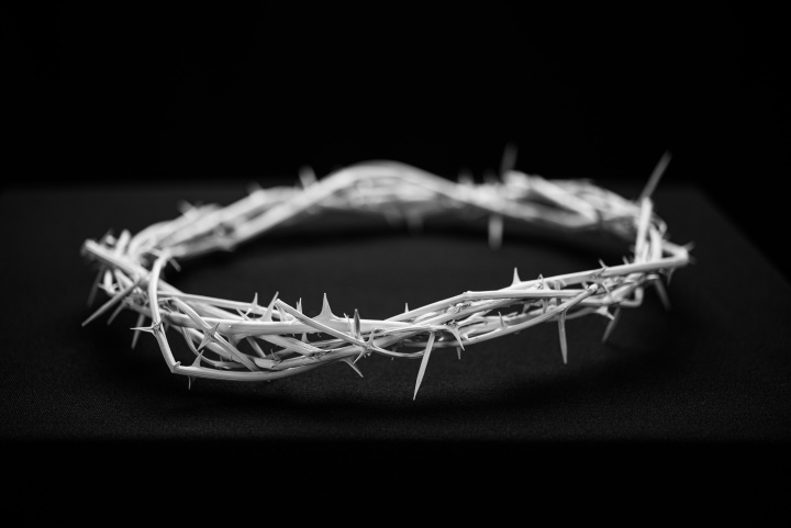 a white crown of thorns with a black background