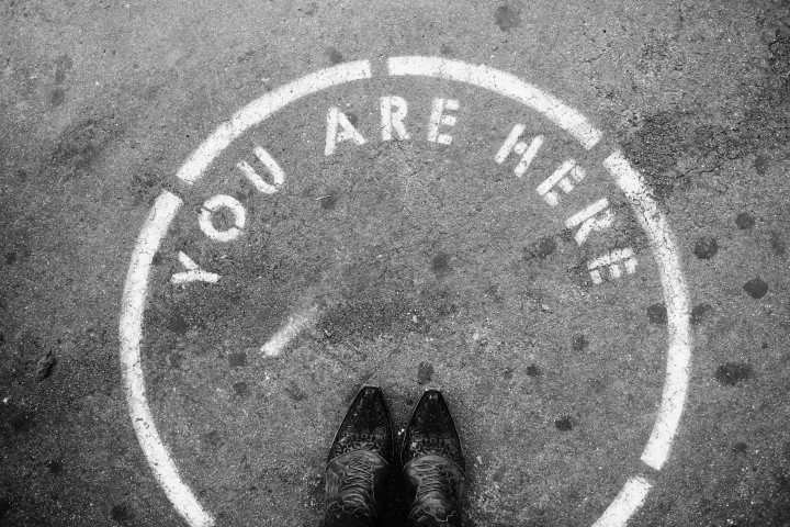 You Are Here with boots black and white