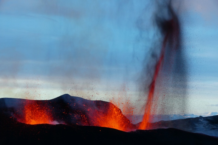 The first part of the eruption of Eyjafjallajökull on Iceland in 2010.