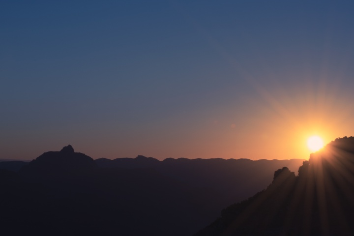 Sunset over mountains.