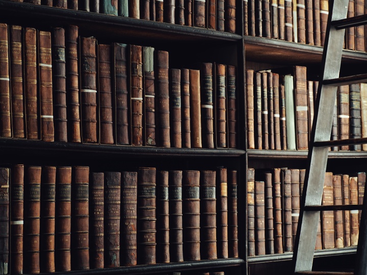 Shelves of old books.