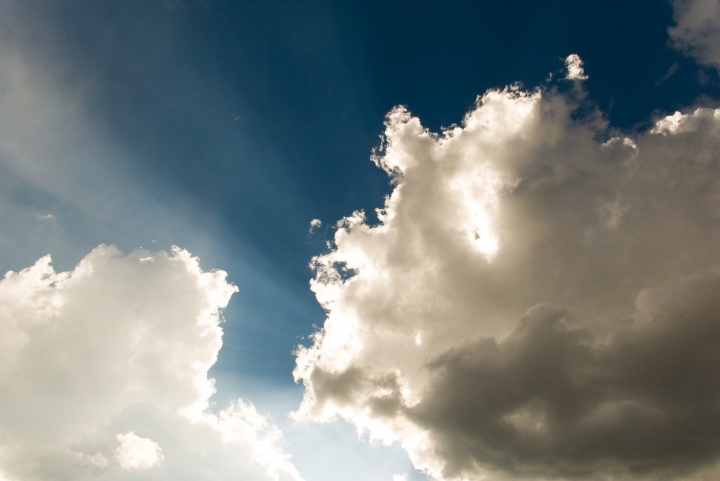 Sun rays coming through the clouds.