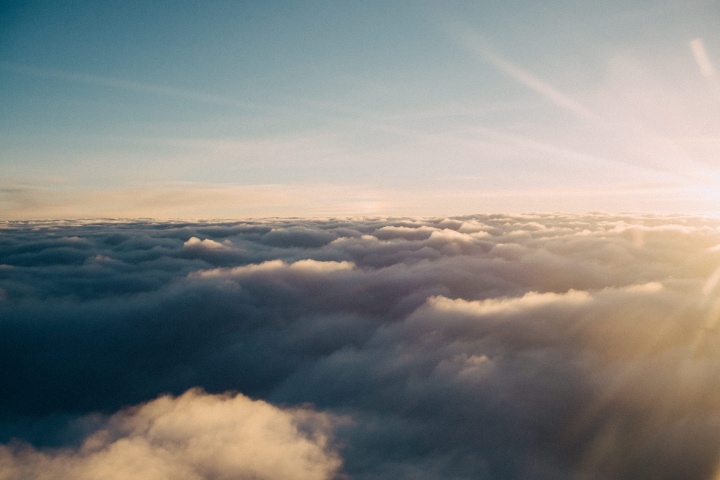 Sun rays coming through the clouds.