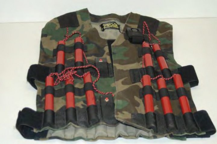 A vest with explosions attached to it.