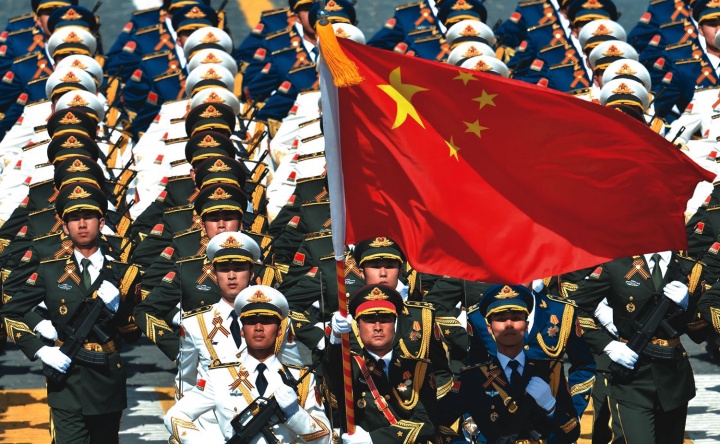 Chinese soldiers marching.