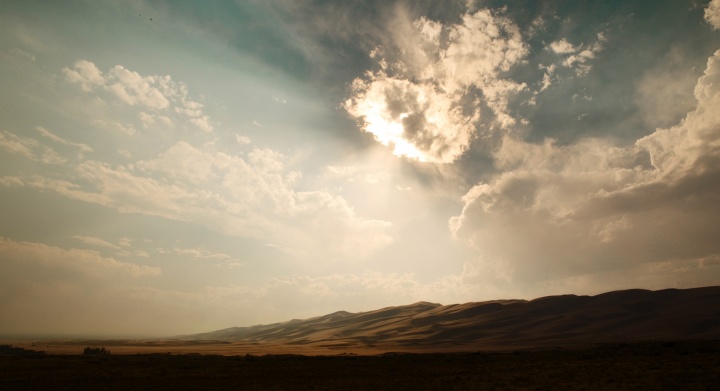 Sun rays coming through the clouds.