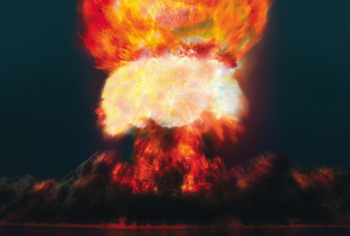 A mushroom cloud explosion.