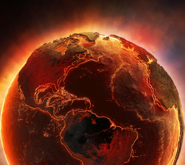 A artist rendition of the earth on fire.