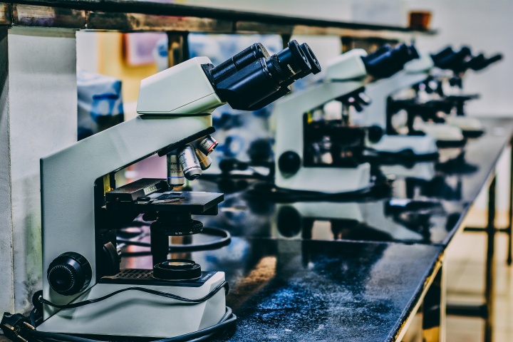 Microscopes in a lab.