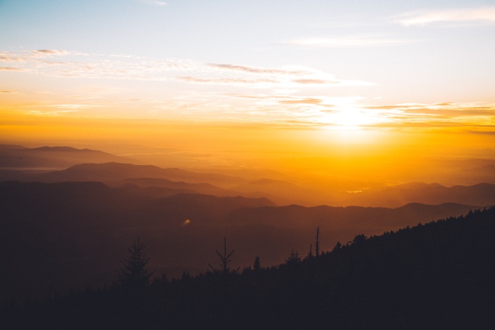 Sunset over a mountain range.