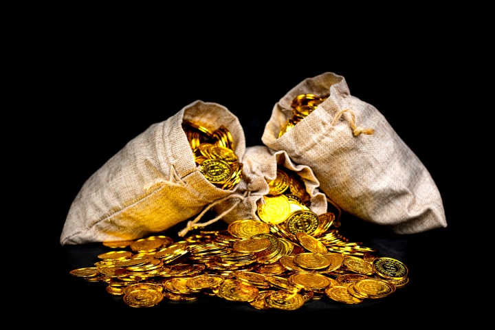 A bag of gold coins.