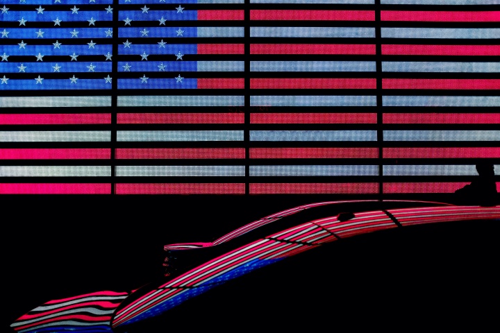 A digital USA flag in New York City.