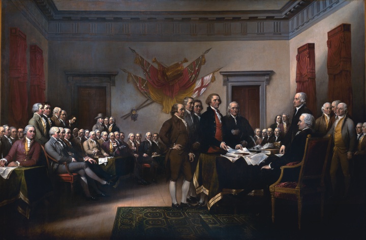 This famous painting in the rotunda of the U.S. Capitol building depicts the presentation of the draft of the Declaration of Independence to Congress on June 28, 1776.