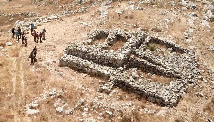 An aerial view of the Mount Ebal altar shows its considerable size and multiple layers.