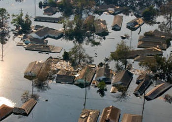 Aerial photo of a flooded area.