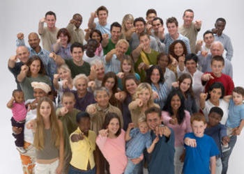 A group of people pointing at you.