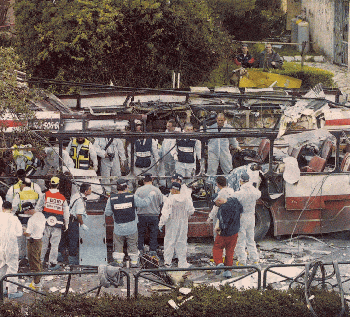 Haifa bus bombing during the second Intifada, 2003.