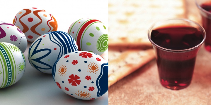 Easter eggs and a small cup of wine.