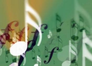 Green background with floating notes and music symbols - Melody in Our Hearts