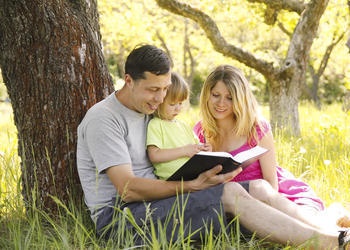 A family reading the Bible together.