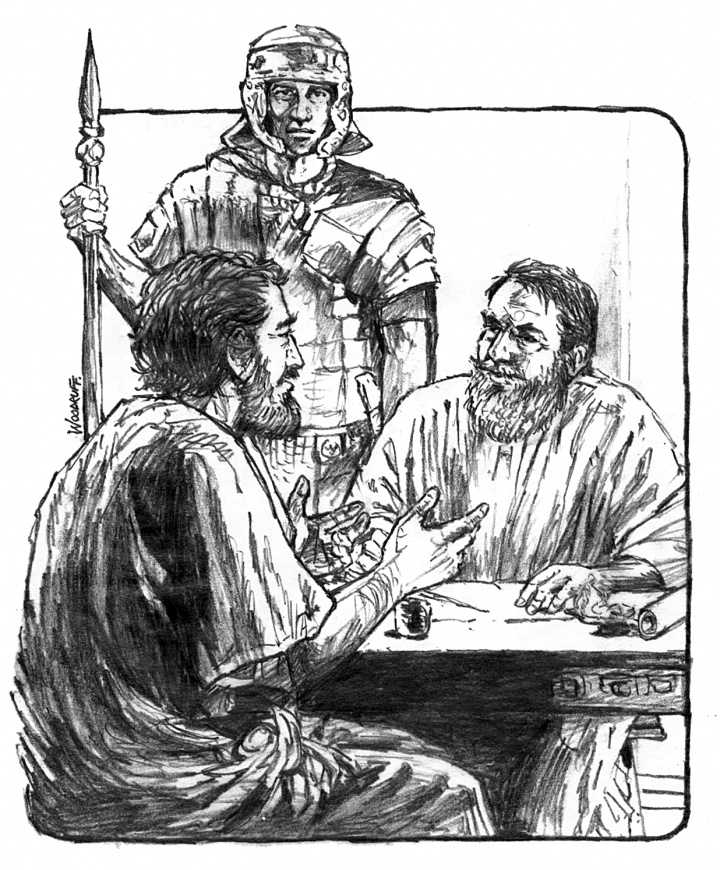 Illustration of Luke talking to Paul