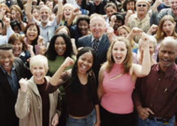 A large crowd cheering