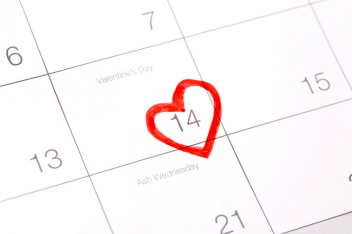 Valentine's Day on February 14 calendar.