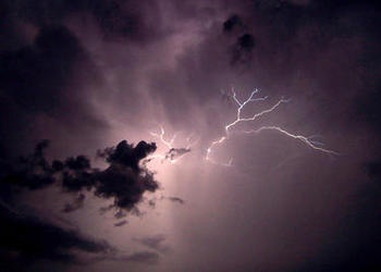 Lightning  strikes in a dark sky.