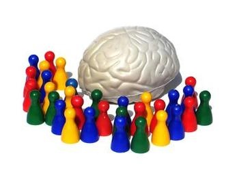 model of a brain with game pieces