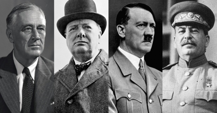 Photos of Theodore Roosevelt, Winston Churchill, Adolf Hitler and Joseph Stalin