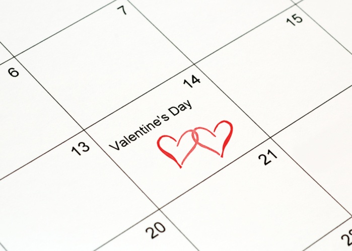 Valentine's Day on February 14 calendar.