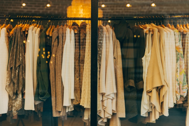 A clothes display rack in a store.