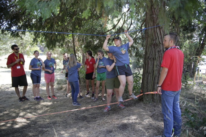 Campers and staff take part in an activity at Camp Hye Sierra. 