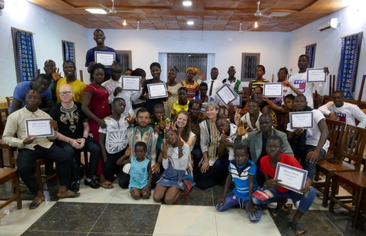 Campers receiving certificates for exemplary behavior and sportsmanship at camp.