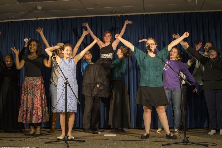 As part of the annual Charity Auction tradition, ABC students put on a variety show in between auctioning off cakes and other sweet treats. Here are some of the current ABC students in the last act of the show. 