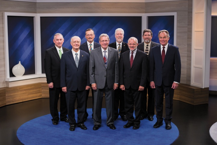 The Council of Elders, left to right: Len Martin, Jorge de Campos, Randy Stiver, Aaron Dean, Scott Ashley, John Miller, Dan Dowd, Darris McNeely. Not pictured: Bob Dick, John Elliott, Mario Seiglie and Anthony Wasilkoff