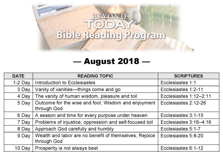 this is a graphic of the bible reading program first page for Ecclesiastes.