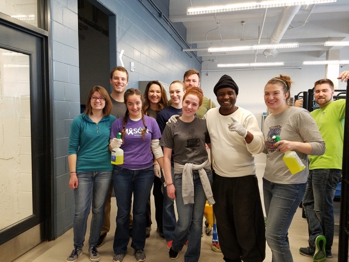 Participants of the young adult weekend, volunteering at the David and Rebecca Barron Center for Men.
