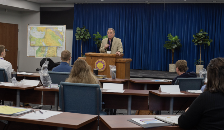 Darris McNeely instructing a group of Ambassador Bible College students