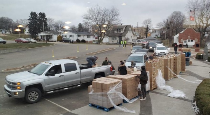  Food distribution in Sugarcreek, Ohio, last week.