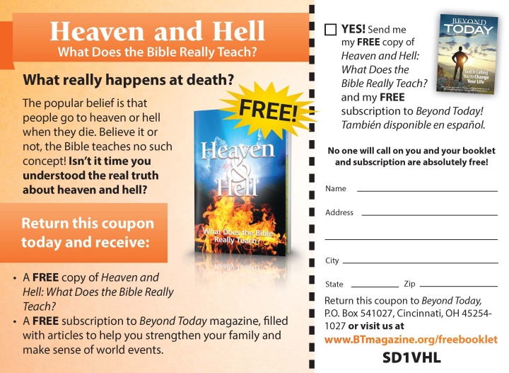 This is a copy of the UCG booklet card ad for Heaven and Hell