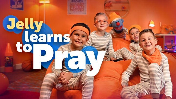 This is a graphic of the new Jelly video, "Jelly Learns to Pray."