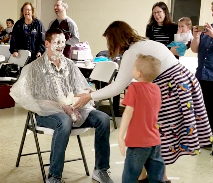 Joshua Creech, after his wife Lizzy throws a pie in his face for the Nashville’s Camp Nacome fundraiser.