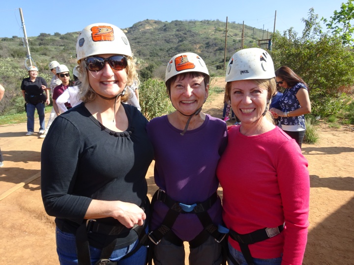 Three happy zipliners: Janet Phillips, Marie Zelenka and Sherie Stores (photo by Jean Updegraff).