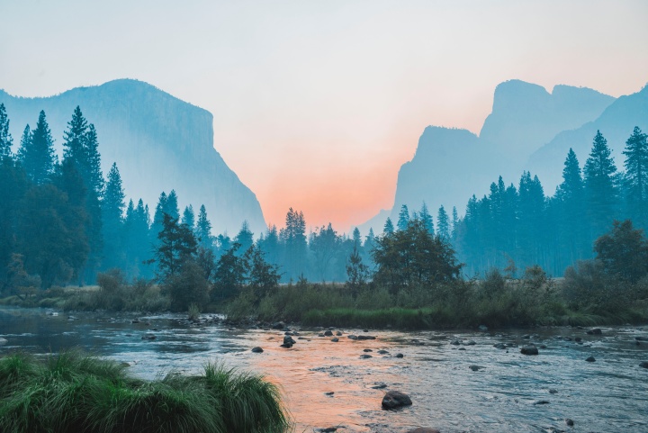 Landscape photo with mountain and lake.