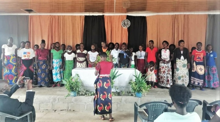 Combined women’s choir singing special music at the new Madzimawe hall for Spring Holy Day Services.