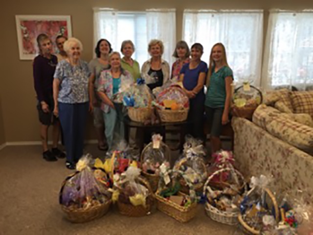 The ladies from the Spokane fellowship group pose with their baskets they filled for shut-ins. 