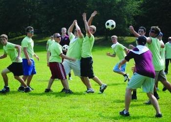 Campers playing soccer