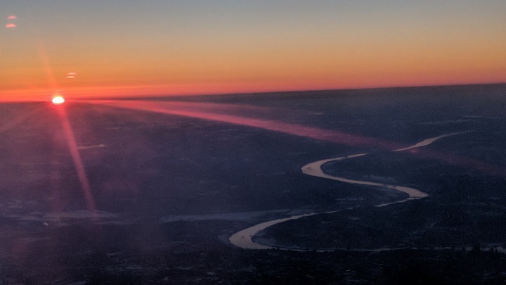 Sunset over Cincinnati as Mr. Kubik takes off from the airport. 