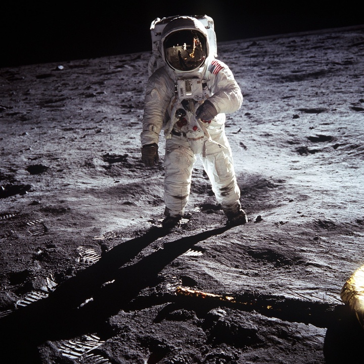 Neil Armstrong's double-horizon shot of Buzz Aldrin on the moon.